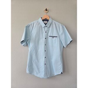 Craft + Flow Striped Button-Up Shirt Men's M Mint Green Casual Summer Vibes